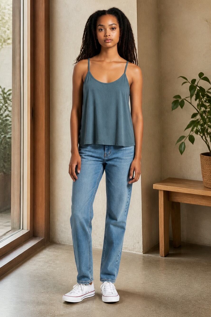 NWT L Chaser Faded Steel Blue Scoop Neck Racerback 100% Cotton Camisole Tank Top